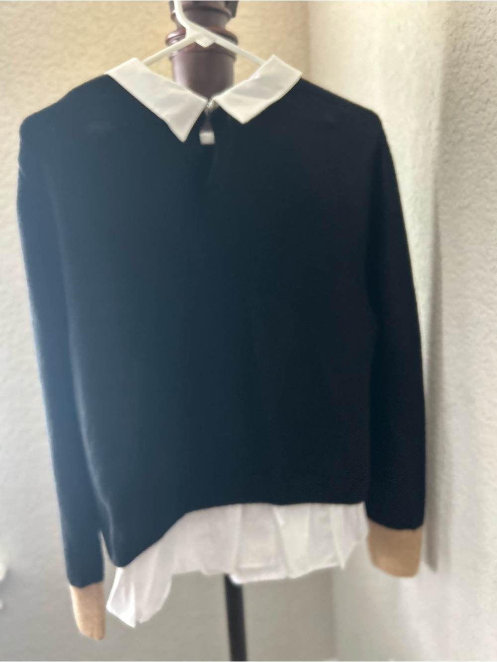 CeCe Black Crewneck Sweater with White Collared Layer - Picture 5 of 6